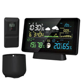 Multi-Function Wireless Weather Station - Indoor/Outdoor Thermometer with Rain Gauge, Humidity, Pressure & Color Screen Alarm Clock