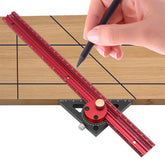 Premium Aluminum Carpentry Precision Scribe Ruler - T-Type, Hole Marking, Woodworking Square, 300mm/400mm, Red