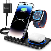 15W Fast Wireless Charging Stand, Foldable Design for Phone, Smart Watch & Earbuds, Type-C Input, QC3.0 Compatible