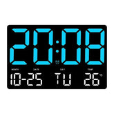 Large Digital Wall Clock with LED Display, Adjustable Brightness, Indoor Temperature, Date, Week, 12/24H for Home, Office, Classroom