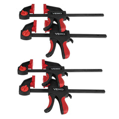 4Pcs Quick-Grip Bar Clamps 6/12 Inch, One-Handed Spreader, 100KG Load Limit, Durable Steel, Non-Slip Pads, Red