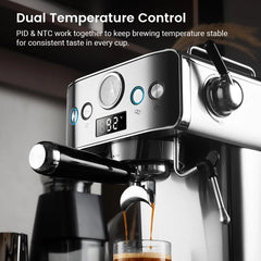 Espresso Coffee Machine H10A 20Bar 1150W with Pressure Gauge PID & NTC 51mm Portafilter Manual Steam Wand