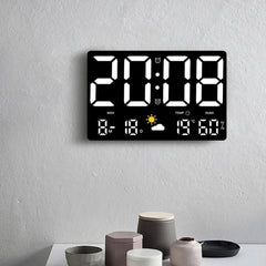 Large Digital Wall Clock with LED Display, Remote Control, Auto Brightness, Temperature, Humidity, Date, Week, 12/24H