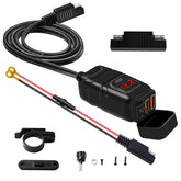 USB Fast Charger for Motorcycles - 12V QC3.0, Universal Compatibility, Digital Display, Dual Device Charging, LED Voltage Indicator