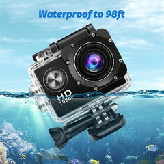 HD 1080P Sport Action Camera with 2" LCD, 5MP, 140° Wide Angle, Waterproof, 900mAh Battery for Outdoor Sports
