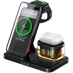 15W Fast Wireless Charger Stand with Type-C, Compatible with Phones, Watches, Earphones - Black/White, Durable Design