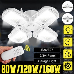 E27 LED Garage Light Bulb Ceiling Fixture Shop Workshop Deformable Lamp Remote