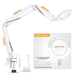 Welding Magnifying Glass LED Table Desk Lamp Three-Section Folding Handle Magnifier for Nail Repair Lighting Read
