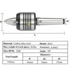 MT2 Live Center Precision 0.0002 Inch Morse Taper Lathe Tool