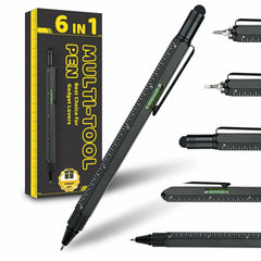 6-in-1 Multitool Pen - Ballpoint, Stylus, Ruler, Screwdrivers, Level - Durable Aluminum, Gift Boxed, Ideal for DIY & Crafts