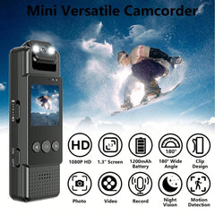 1080P Outdoor Action Camera with 1.3" LCD, Night Vision, WiFi, 128GB Card, Mini Wearable Video Recorder