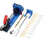 Blue Aluminum Alloy Diagonal Puncher Kit for Wood Drilling, Adjustable Pocket Jig with 9.5mm Drill Bit, 1 Set
