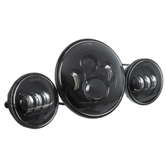 Black No Aperture 7" Motorcycle LED Headlight + 4.5" Auxiliary Light Motorcycle Accessories