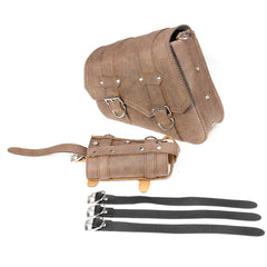 Vintage Brown PU Leather Left /Right Side Pannier Saddlebags W/ Bottle Holder