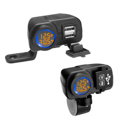 Motorcycle Dual USB Charger Adapter with Real-Time Display, Waterproof, 18W Output, Handlebar Installation