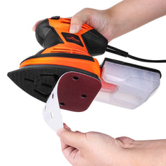 200W Mouse Detail Sander Small Sander with 12Pcs Sandpapers Dust Collection Box Hand Sander
