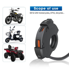 Motorcycle USB Phone Charger - 18W Dual Ports, Waterproof, Fits 12V-24V Bikes, Handlebar Installation, Safe Charging