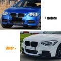 Car Front Bumper Lip + Front Corner Spoiler Splitter Modification Kit Glossy Black for BMW 1 Series F20 F21 Early M-Sport 2012-2014