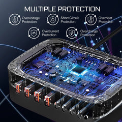 140W Desktop Charging Station with 4 USB-A & 4 USB-C Ports, Fast Charging, EU Plug, Compact & Portable