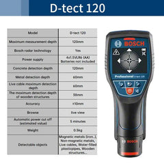 Professional D-TECT120 Wall Scanner Radar Technology Metal/Cable/Wood/Water Pipe/Wire High-precision Wall Gold plumb Dual Power Source Waterproof Construction Tool