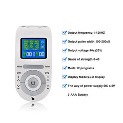 15 Modes TENS EMS Device for Pain Relief & Muscle Relaxation, LCD Display, 2 Channels, Portable, Battery Operated