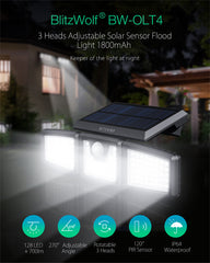 Rotatable 3 Heads Adjustable Waterproof 120PIR Sensor Solar Flood Light 6500K White Light