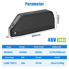 48V 30Ah E-bike Battery, Premium LG Cells, 5-Pin Base, 4A Fast Charge Electric Bicycle Battery for DOUTTS DEEPOWER JANSNO, etc