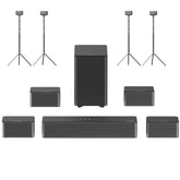 410W 7.1CH Soundbar with 2x Steady 300 Stands Virtual Surround Sound System with 4 Wired Surround Speakers and 6.5" Wireless Subwoofer Home Theater SurroundX Soundbar Subwoofer with 2x Pairs of Steady 300 Surround Speaker Stands
