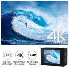 16MP Waterproof Wireless Action Camera, 1080P Video, 140° Angle, Rechargeable, Black, No Stabilization, ≤2" Display