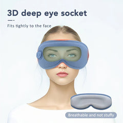 Heated 3D Sleep Eye Mask with Vibration, Hot Compress, Adjustable Temperature, Reduces Dark Circles & Puffiness - Blue