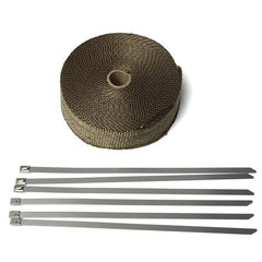50mmx15m Exhaust Heat Wrap Insulation Pipe Tape Titanium Glass Fiber With 6 Stainless Ties