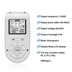 TENS/EMS Dual Pulse Massager - 24 Modes, 40 Intensity Levels, Dual Output, Rechargeable, Portable for Pain Relief & Muscle Care