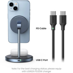 2-in-1 Magnetic Wireless Charger with USB-C Cable for iPhone 15/14/13/12 & Bluetooth Earphones, 20W Max Output