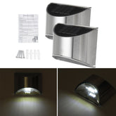 2pcs Waterproof Stainless Steel Solar Wall Lights Outdoor Fence Post Step Lights