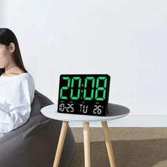 Large Digital Wall Clock with LED Display, Adjustable Brightness, Indoor Temperature, Date, Week, 12/24H for Home, Office, Classroom