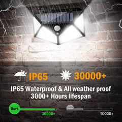 3pcs 100 LED Solar Powered PIR Motion Sensor Wall Light Outdoor Garden Lamp 3 Modes