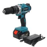 3 in 1 Cordless Impact Drill 13mm Chuck LED Flat Drill Screwdriver Hammer W/ 1/2pcs Battery
