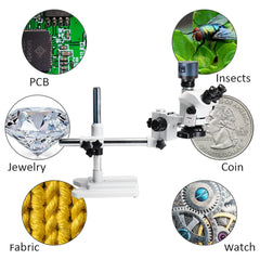 3.5X-200X Magnification Simul-Focal Trinocular Stereo Microscope 4K HDM Camera 144 LED Ring Light Metal Boom Stand Precision Imaging