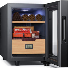 16L Cooler Humidor, Electronic Cooler Humidor with Spanish Cedar Wood Shelves Upgraded Version with Digital Hygrometer Displays, 100 Capacity
