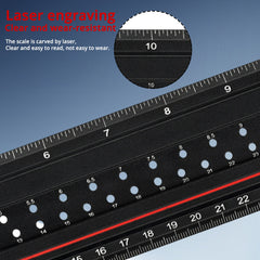 Multi-Use Aluminum Ruler with Laser Engraving, Durable Design, Adjustable Angles - Black & Red Options Available