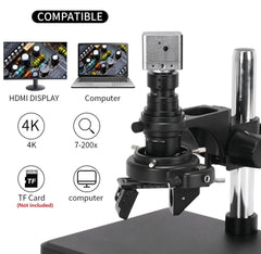 Real 4K UHD 3D Microscope Camera 7- 200X Parfocal Lens Industrial Electronic Digital Microscope for Phone Repair PCB Soldering