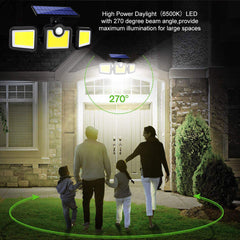 Solar Lights Outdoor 171COB 108/122/138LEDs Motion Sensor Light 3 Head Remote Control Wall Light 270 Wide Angle Flood Light for Garden