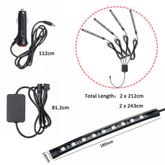 4PCS 9LED RGB Strip Lights Underglow Underbody Remote Control Decorative Floor Atmosphere Strip Interior Lamp