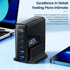 140W 5-Port Desktop Charging Station, Black, Fast Charging, PD3.1 & QC4.0, Compact Size 85x79x60mm