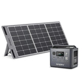 800W 512Wh LiFePO4 Portable Power Station with 1 x 100W Solar Panel, UK Plug, Pure Sine Wave UPS for Camping, RV & Home Backup