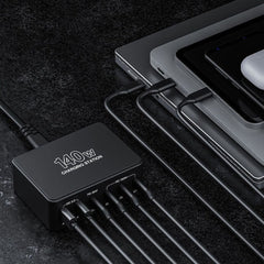 140W Desktop Charging Station - 2 USB-A & 4 USB-C Ports, EU Plug, Fast Charging, Compact Design, Black