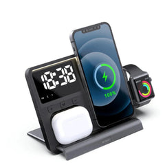 Multifunctional 4-in-1 Wireless Charger Station for Phones, Apple Watch & Earbuds - Fast Charging, Black, ABS Plastic