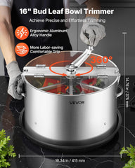Greenzech Manual Bowl Leaf Trimmer 16" – Stainless Steel Blades, Wet/Dry Hydroponic Bud Trimmer with Clear Lid, Silicone Fingers & Tray