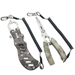 2PCS Stainless Steel Camouflage Fish Pliers Set Fishing Gripper Set Outdoor Portable Fishing Tool