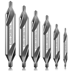 6-Piece High-Speed Steel Center Drill Bit Set (1.0mm-6.0mm) for Precision Hole Positioning and Countersinking